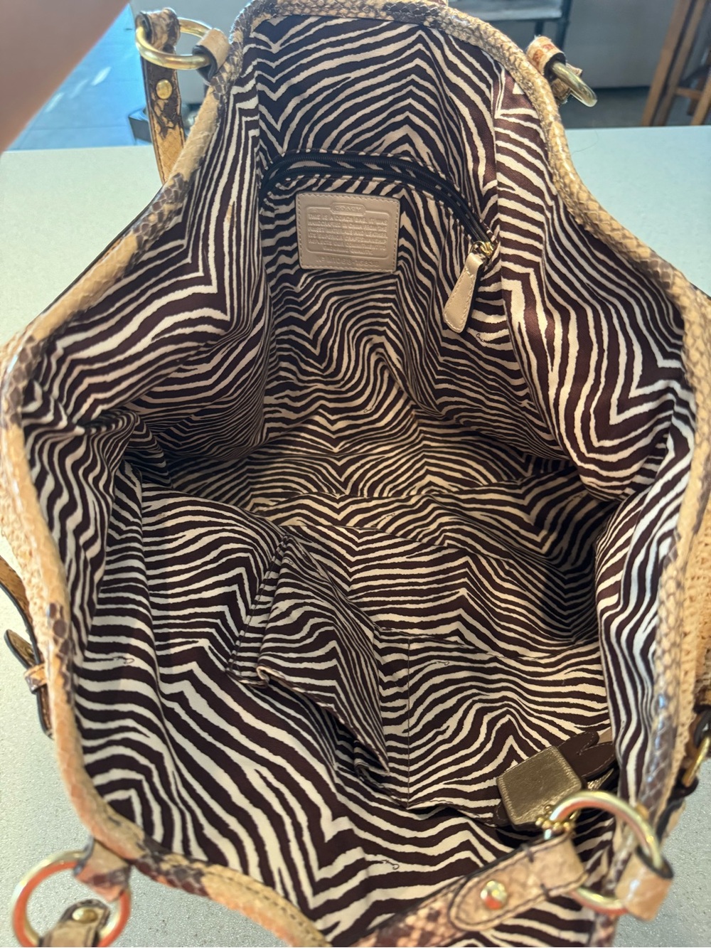 Coach Woven Straw Tote in Brown with Floral Charm - Picture 7 of 10